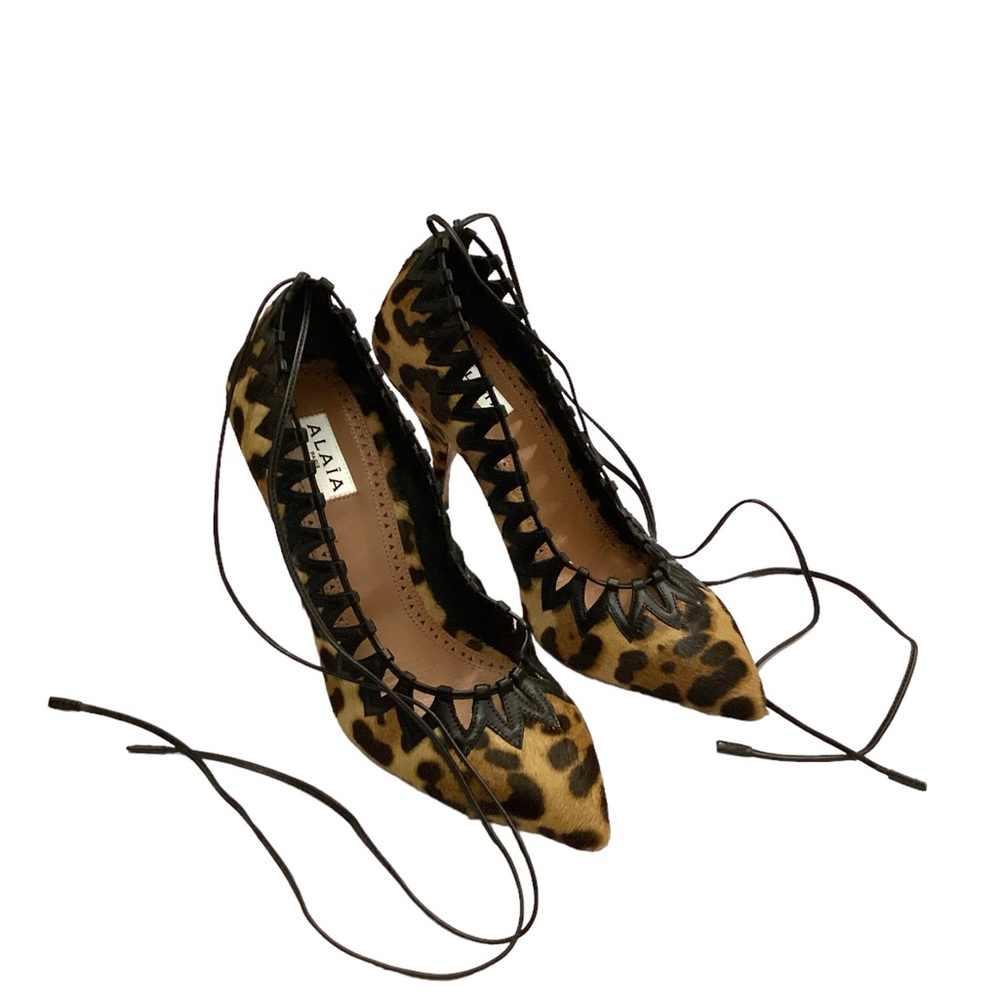 NWT ALAÏA Leopard Print Leather Trim Ankle-Wrap Pumps Brown & Black Size US 7 - Picture 7 of 16